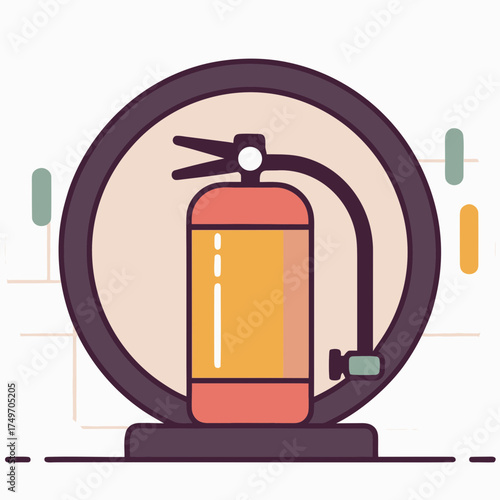 Flat vector illustration of red fire extinguisher with circular background
