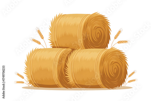 Golden hay bales stacked high, representing harvest, agriculture, and rural landscapes.