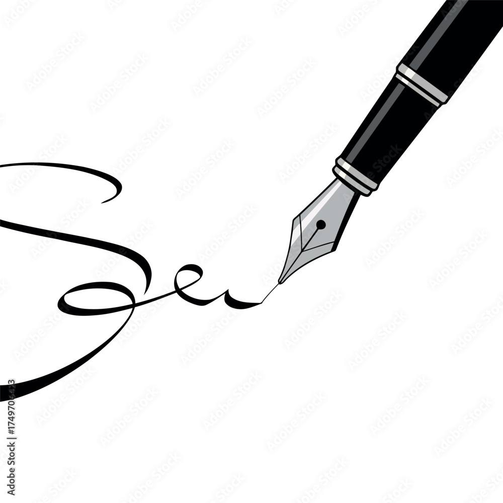 Obraz premium Vector art of fountain pen writing a signature