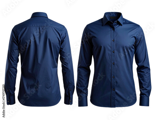 Navy blue formal shirt, front and back view