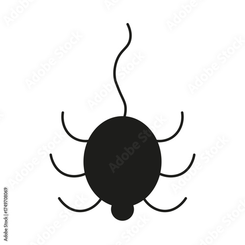 Gothcore. Vector illustration simple minimal Spider silhouette on the thread of the web. Simple Halloween element isolated transparent background. EPS 10