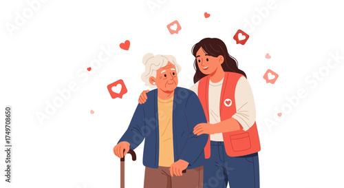 Caring Hands Young Woman Helping Senior with Love, Volunteering and Support