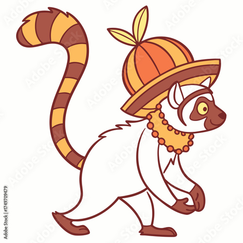 Charming SVG of a Joyful Sifaka, styled in a Thanksgiving theme with Grateful Harvest hues