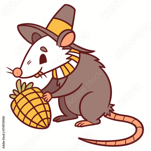 Whimsical Opossum feeling Funny in a Thanksgiving setting – colored in Grateful Harvest
