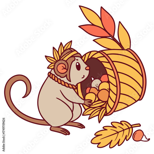 Grateful Harvest themed SVG: Curious Pygmy Marmoset in a Thanksgiving environment