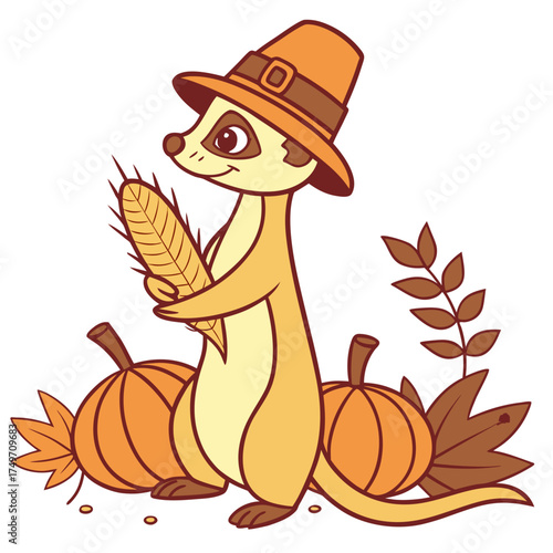 Cute Silly Meerkat in a Thanksgiving world – Grateful Harvest palette vector