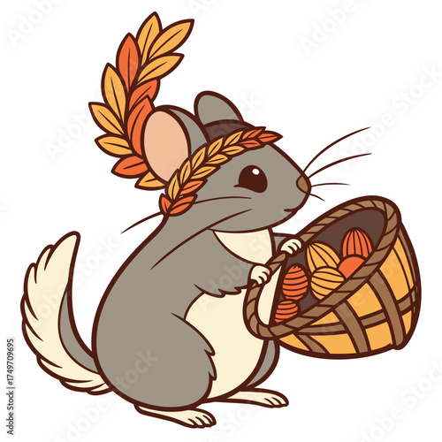 Cute Sleepy Chinchilla in a Thanksgiving world – Grateful Harvest palette vector