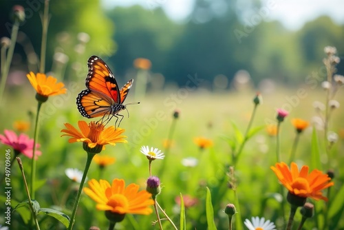 A vibrant meadow teeming with acrobatic butterflies and dragonflies performing aerial feats amongst wildflowers and tall grasses, bathed in sunlight , aerial, flight