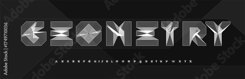 Geometric futuristic font with layered line contours forming optical illusion style letters. Perfect for science branding, architecture posters, digital design, cyberpunk projects. Vector typeset.