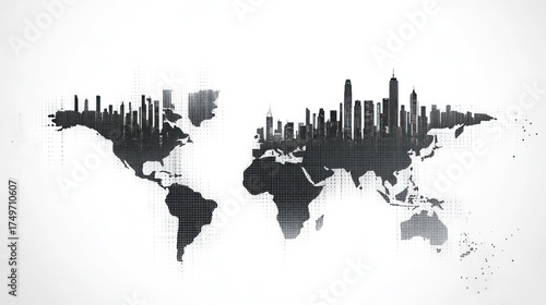 Wallpaper Mural Global city skyline, world map, urban growth, background texture, infographic Torontodigital.ca