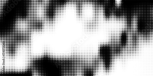 Grunge halftone dots pattern texture background. Modern dotted illustration. Abstract curves. Points backdrop. Grungy spotted pattern. Monochrome template for web design, covers, web sites, eps10