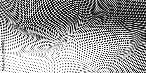Grunge halftone dots pattern texture background. Abstract curves. Points backdrop. Wavy dotted spotted pattern. Modern abstract dotted template vector illustration for design, covers, web