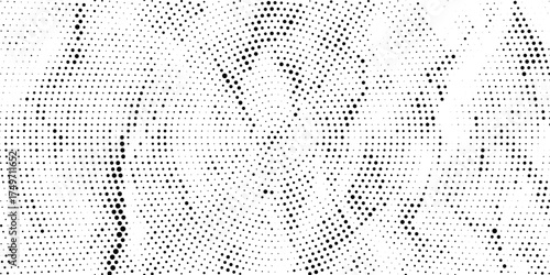 Polka dot halftone pattern. Gradient dots background. Modern spotted illustration. Abstract wave curves. Points backdrop. Dotted geometric pattern. Monochrome wavy grunge template. Eps10
