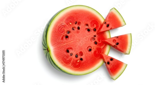 Sliced Watermelon with Seeds on White Background.
