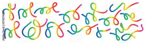 Vibrant rainbow ribbons swirling playfully across a clean white background