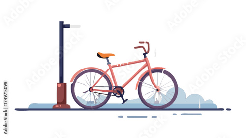 Illustration of pink bicycle near street light for urban cycling and transportation design vector