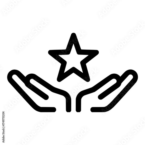 Shining star icon above open hands representing brilliance encouragement and inner strength