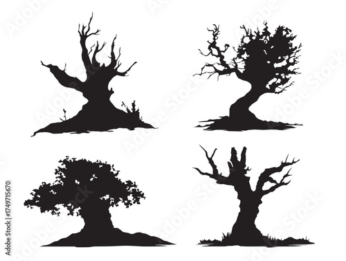 Vintage Hollow Tree Silhouette Created in Elegant 2D Vector Line Art