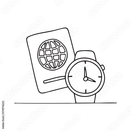 A wristwatch close to a passport and boarding pass