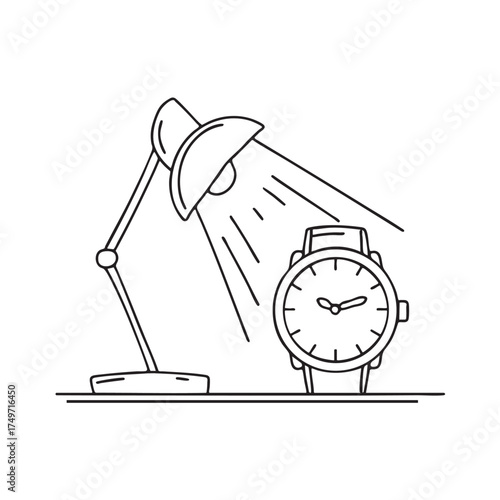 A wristwatch near a lamp casting a warm glow