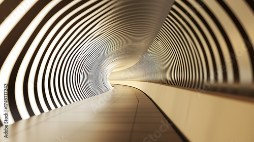Striking interior hallway with unique architectural design featuring bold black and white stripes, creating an eye-catching visual effect.