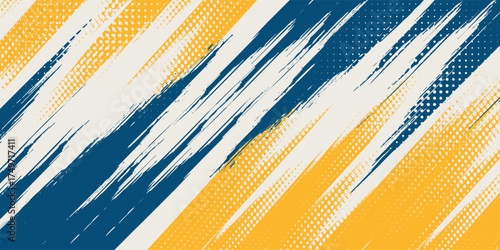Abstract Sports Background with Dark Blue and Yellow Gradient Brushstrokes and Halftone Effect. eps 10
