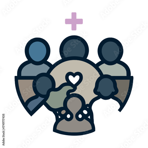 People gathered around a table with a heart in the center