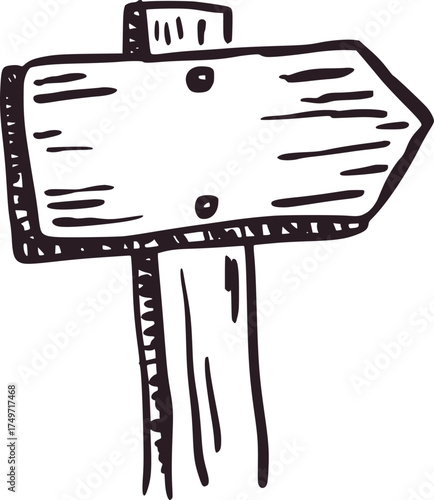 Hand drawn black and white directional signpost arrow wood