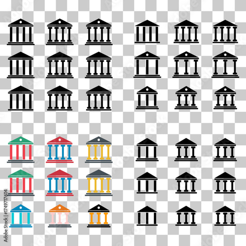 Set of university architecture icon, museum roman symbol, flat design vector illustration .