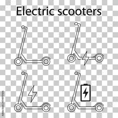 Set of Electric scooter icon, flat eco friendly transport, vehicle vector illustration .