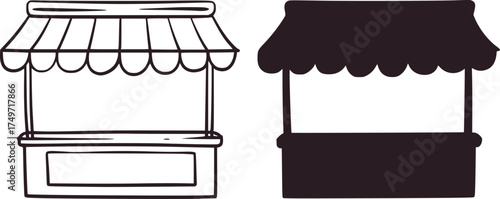 Two simple market stalls one outlined one solid kiosk booth