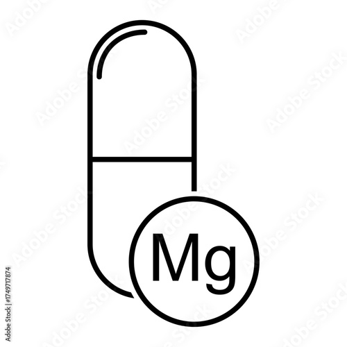 Mineral Mg icon, healthy medicine pill supplement symbol, complex vitamin vector illustration .
