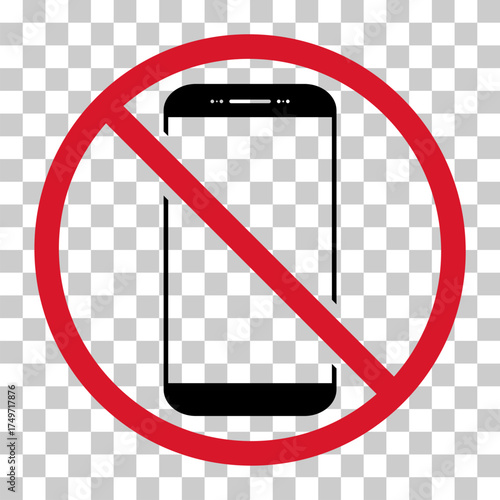 Mobile forbidden icon, no use phone sign, ban smartphone label vector illustration .