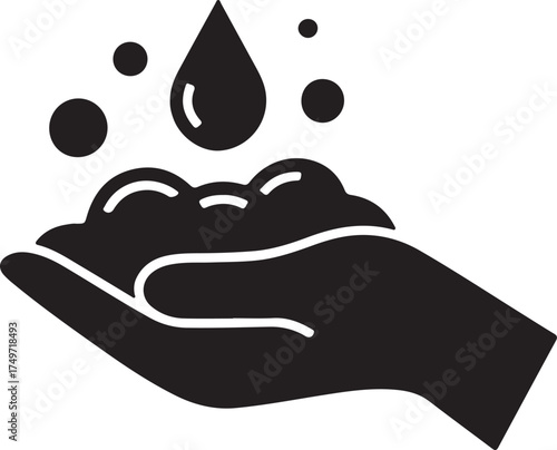 Hand Washing Vector Icon Cleanliness Hygiene Procedure Protection From Germs Liquid Soap Water Drop Virus Prevention Sign Silhouette