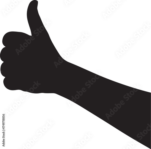 Thumbs Up Silhouette, Hand Gesture Showing Positive Sign, On Transparent Backdrop