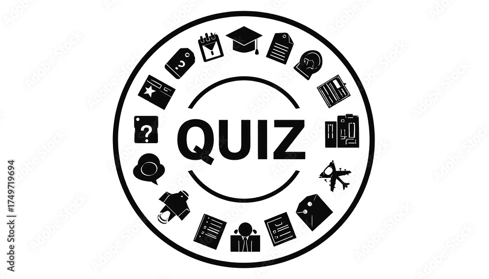 Fototapeta premium Circle of icons surrounding the word QUIZ