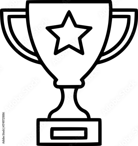 trophy cup with a central star minimal outline style on transparent background for web and graphic design
