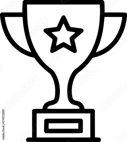 trophy cup with a central star minimal outline style on transparent background for web and graphic design

