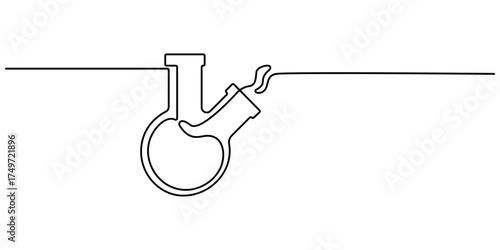 Lab flask continuous one line drawing. Laboratory glass equipment sign, Test flask one continuous line vector illustration. Scientific Laboratory Erlenmeyer Flasks, Editable outline