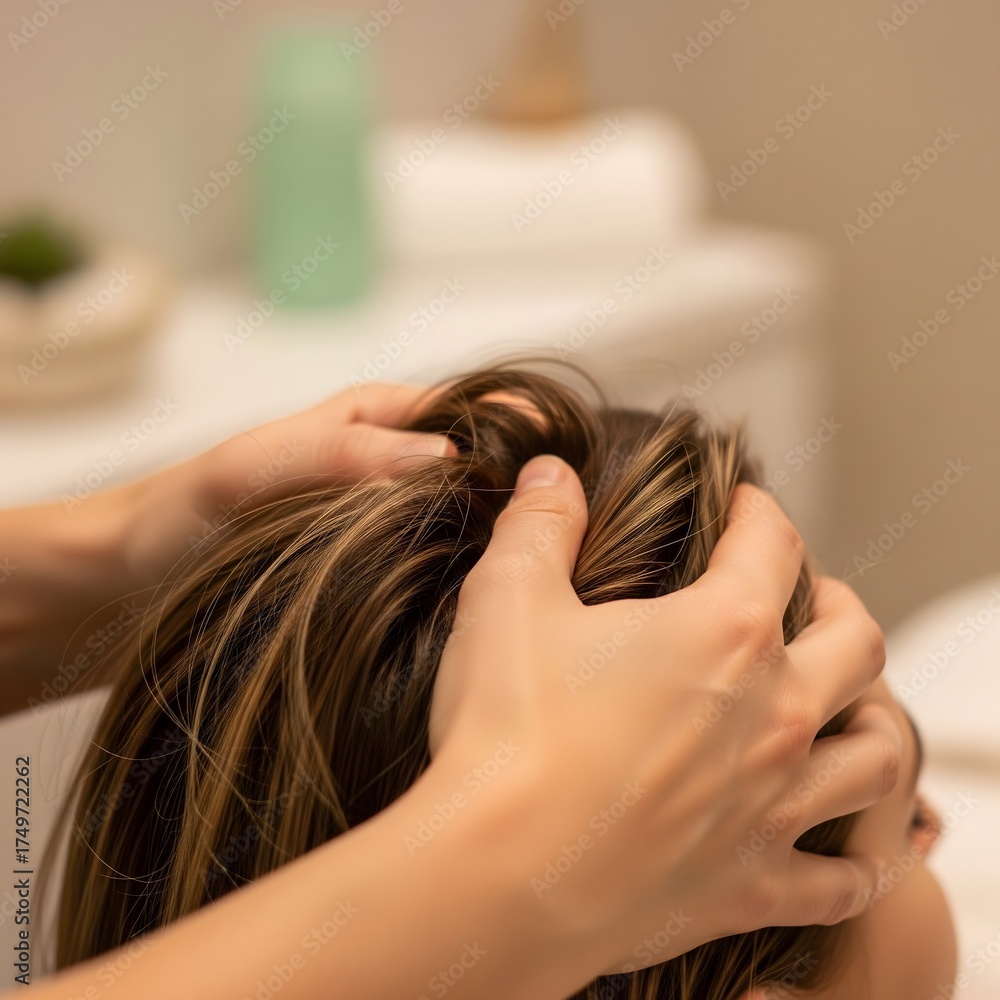 Naklejka premium Therapeutic Head Massage for Scalp and Hair Care