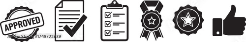 Hand drawn icons set for approval quality positive feedback and success concepts vector