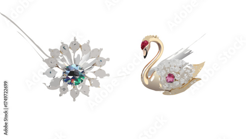 Elegant swan brooch and flower pendant jewelry set vintage style accessories fashion statement piece