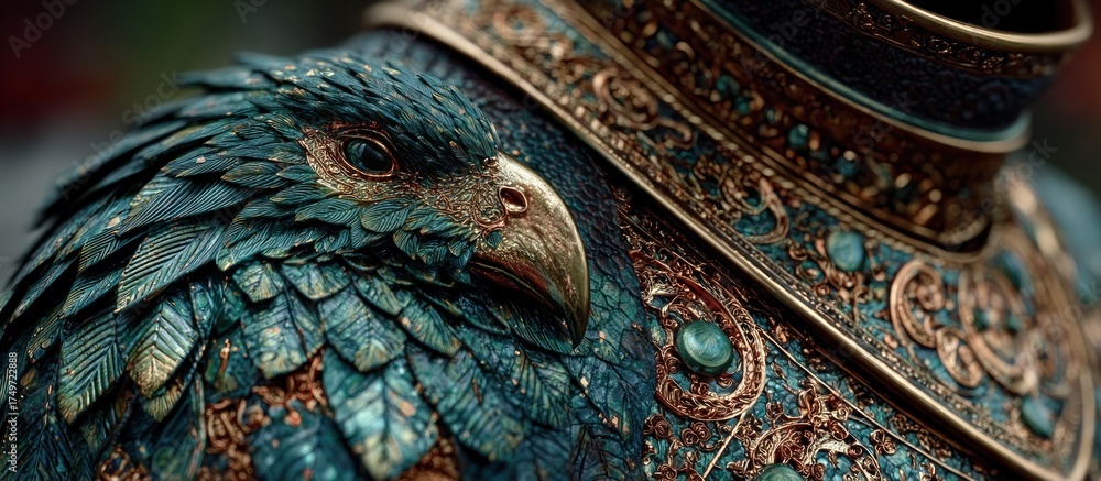 Obraz premium Detailed Close Up of Ornate Eagle Headdress Piece with Gold Embellishments