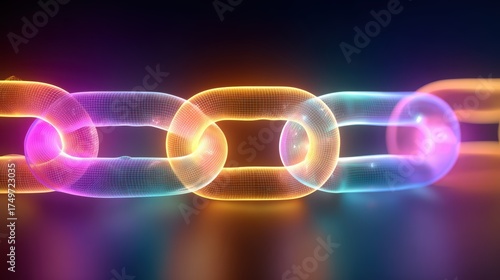 Colorful Abstract Digital Chains with Glowing Neon Effects