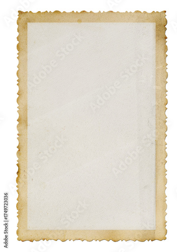 Vintage scalloped edge photo paper or Vintage photo frame with figured edges. Blank vintage photo paper with scalloped edges isolated on transparent
