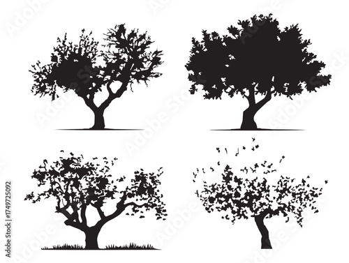 Delicate Plum Tree Silhouette for Garden Design 2D Vector Line Art