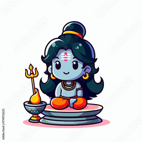 A cute chibi-style illustration of Lord Shiva, a prominent deity in Hinduism, depicted in a serene and playful manner.