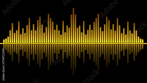 Golden soundwave visualizer with sleek reflections, perfect for audio production, music technology, and vibrant graphic design projects