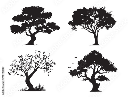 Four Tree of Dreams Silhouettes Creative 2D Vector Line Art