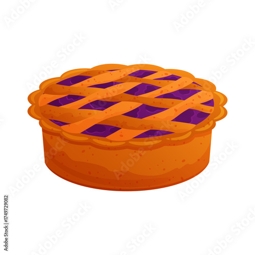 Autumn berry pie. Fresh, homemade pastry. Vector illustration on a white background.